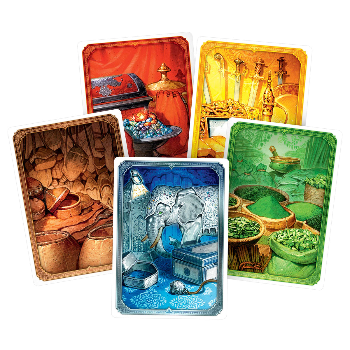 Jaipur cards and trade tokens close-up illustrating strategic market decisions by players