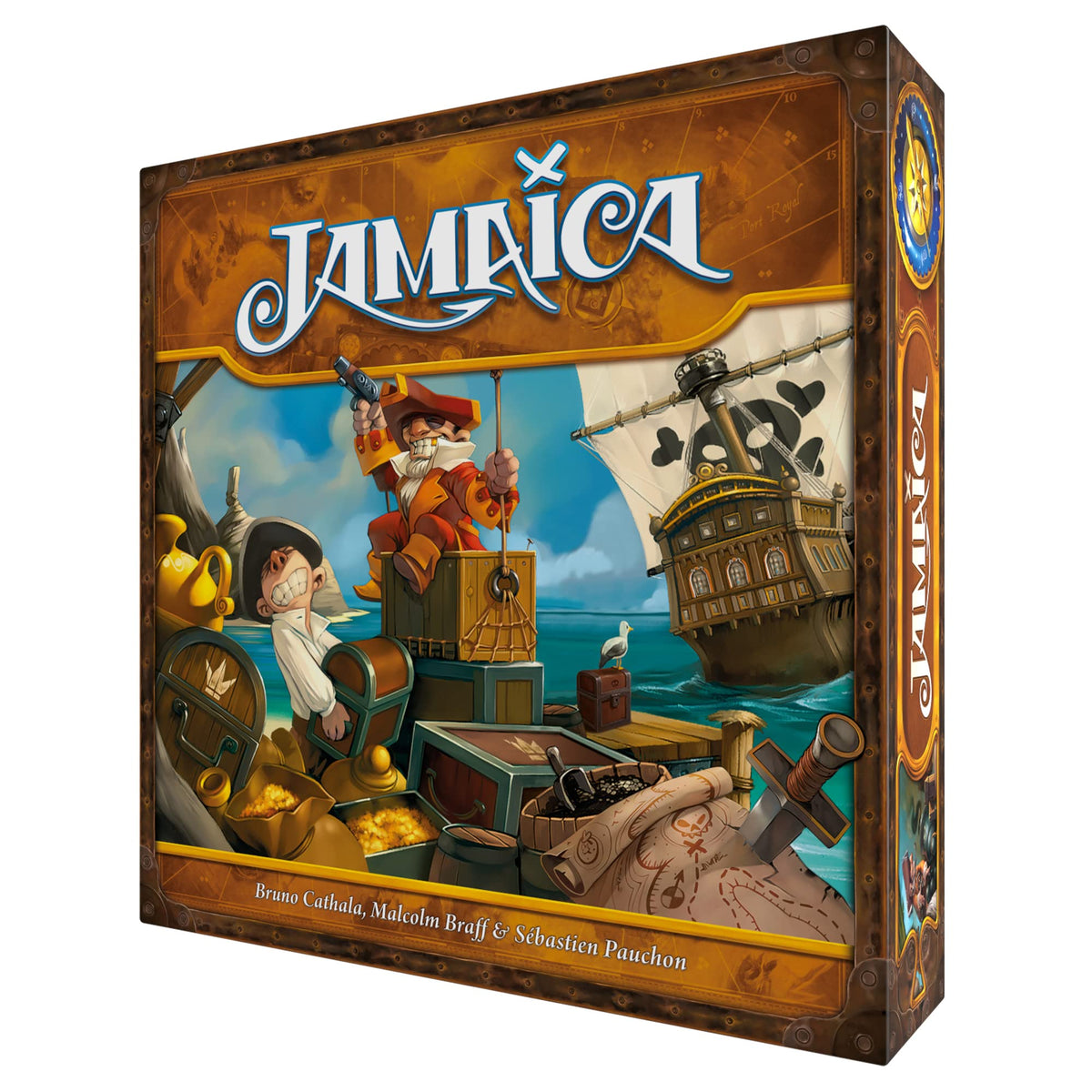 Asmodee Jamaica board game box cover with vibrant pirate art, ideal for family game nights.