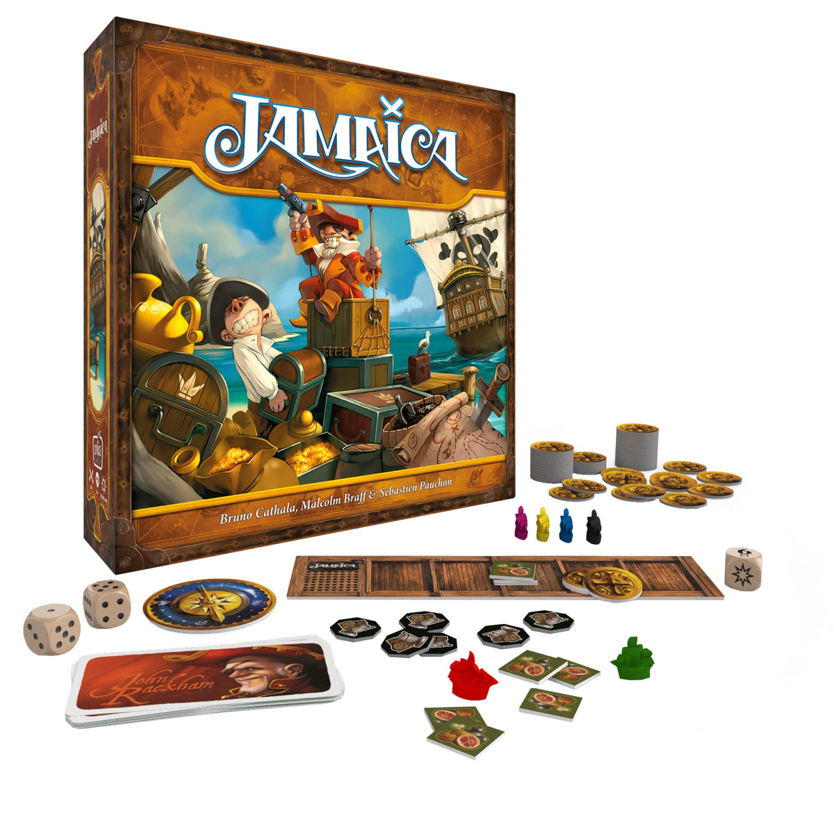 Asmodee Jamaica board game pirate ship components, durable pieces for lively sessions.