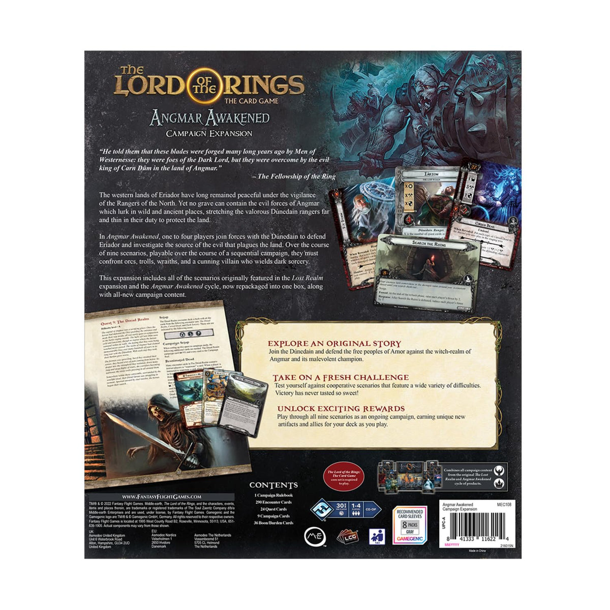 Asmodee The Lord of the Rings Angmar Awakened components, detailed cards and lore for immersive play.