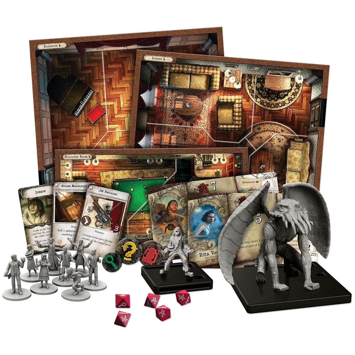 Asmodee Mansions of Madness 2nd Edition campaigns setup for cooperative adventures.