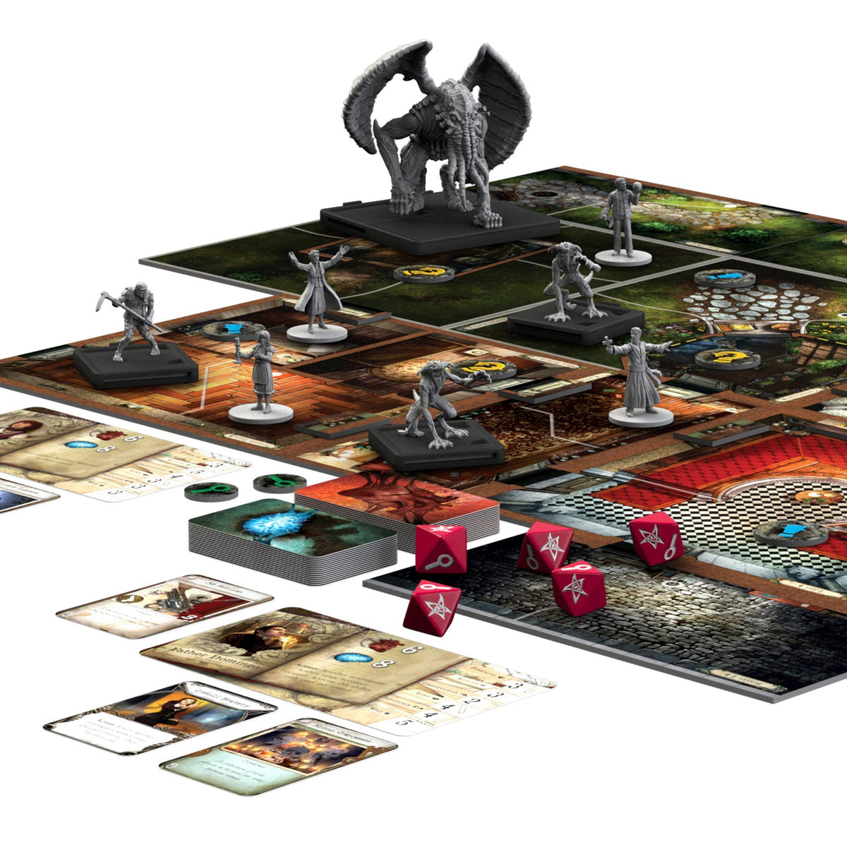 Asmodee Mansions of Madness 2nd Edition puzzle cards unlocking clues.