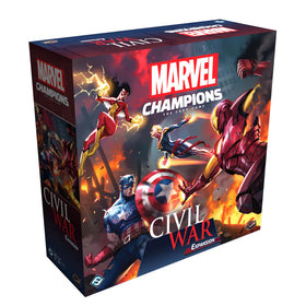 Asmodee Marvel Champions Civil War expansion leaders Iron Man and Captain America on the table for epic battles.