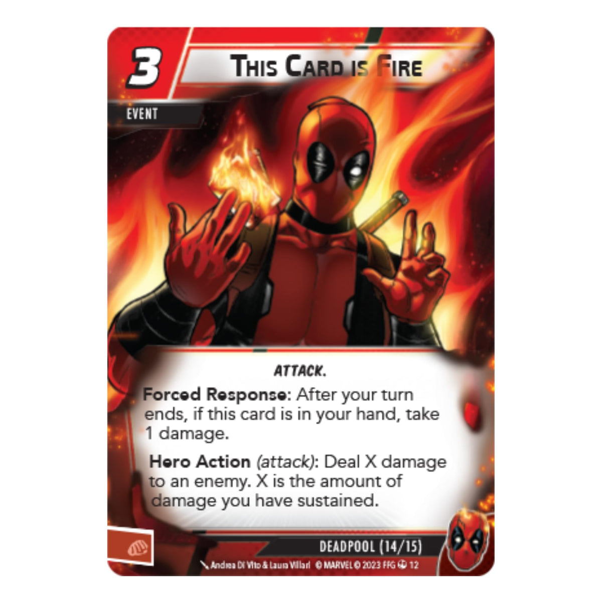 Asmodee Marvel Champions Deadpool Expanded Hero Pack Pool aspect cards on display offering expanded gameplay options.