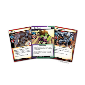 Asmodee Marvel Champions She-Hulk vs Vision showdown image highlighting team strategy.