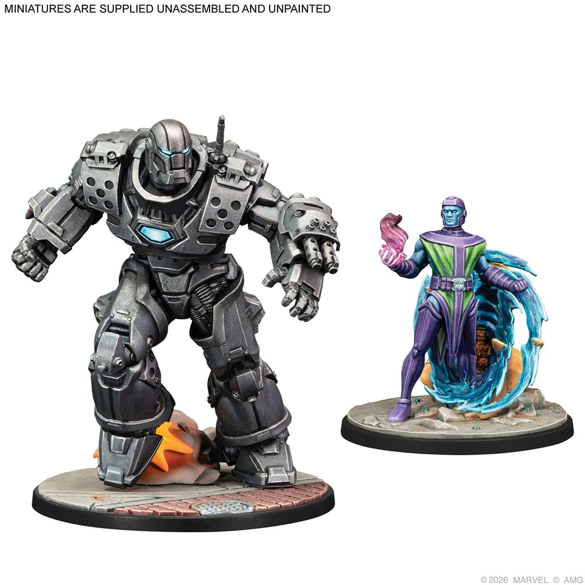 Asmodee Marvel Crisis Protocol armored Iron Monger and Rescue suits enable powerful tech-driven tactics.