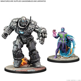 Asmodee Marvel Crisis Protocol armored Iron Monger and Rescue suits enable powerful tech-driven tactics.