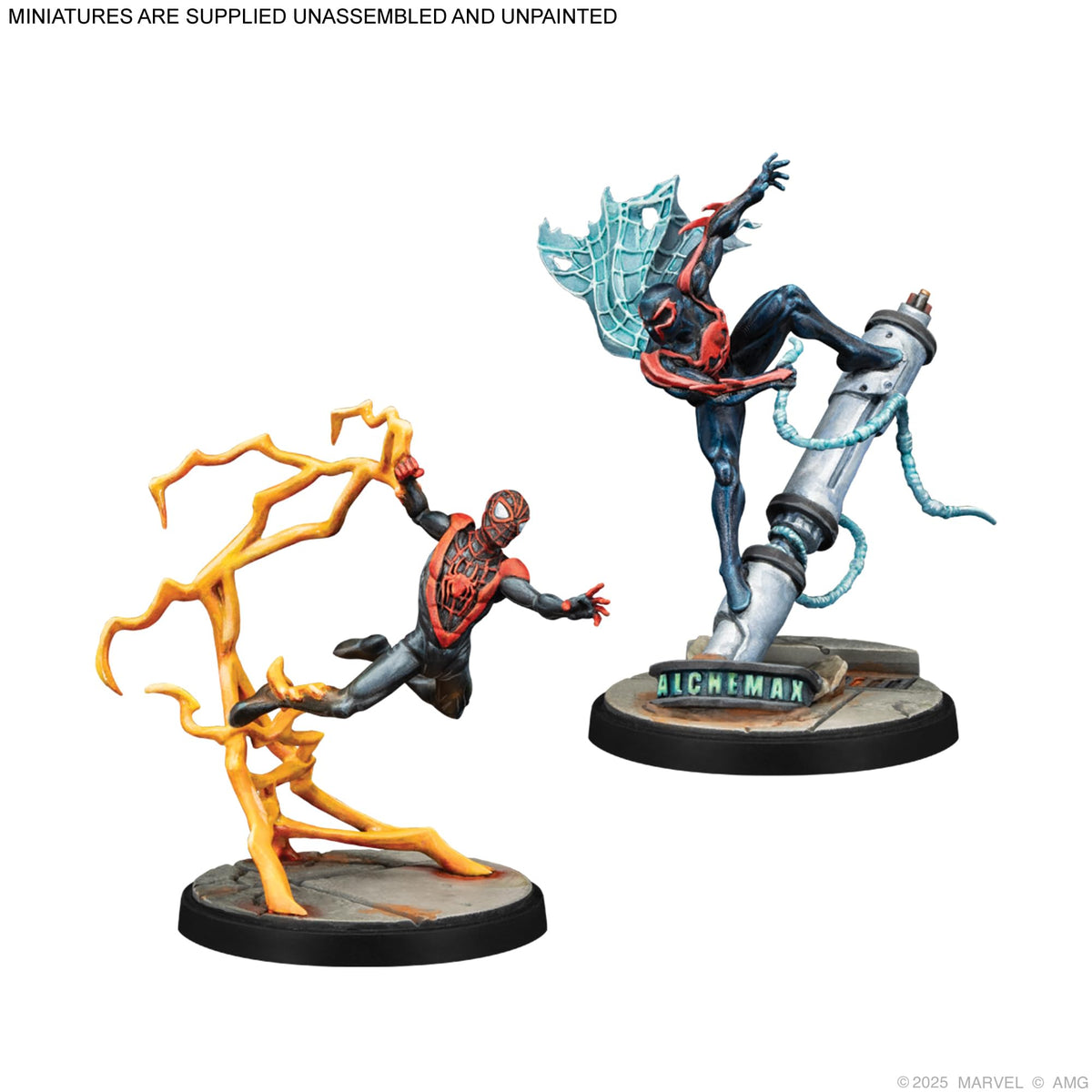 Asmodee Marvel Crisis Protocol Spider-Man 2099 miniature with futuristic tech.