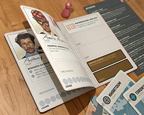 Asmodee Pandemic Legacy Season 0 mission booklet contains narrative entries and objectives.