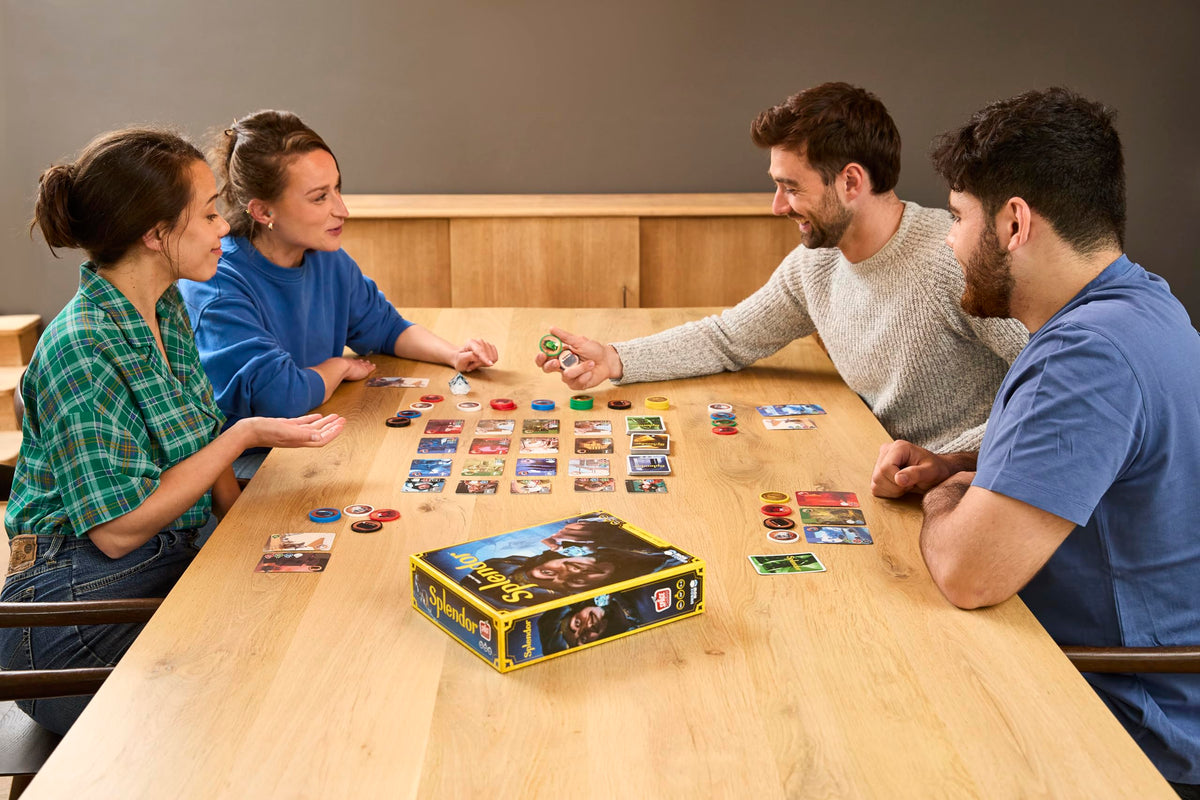 Asmodee Splendor image shows noble patrons, highlighting prestige opportunities and social trading.