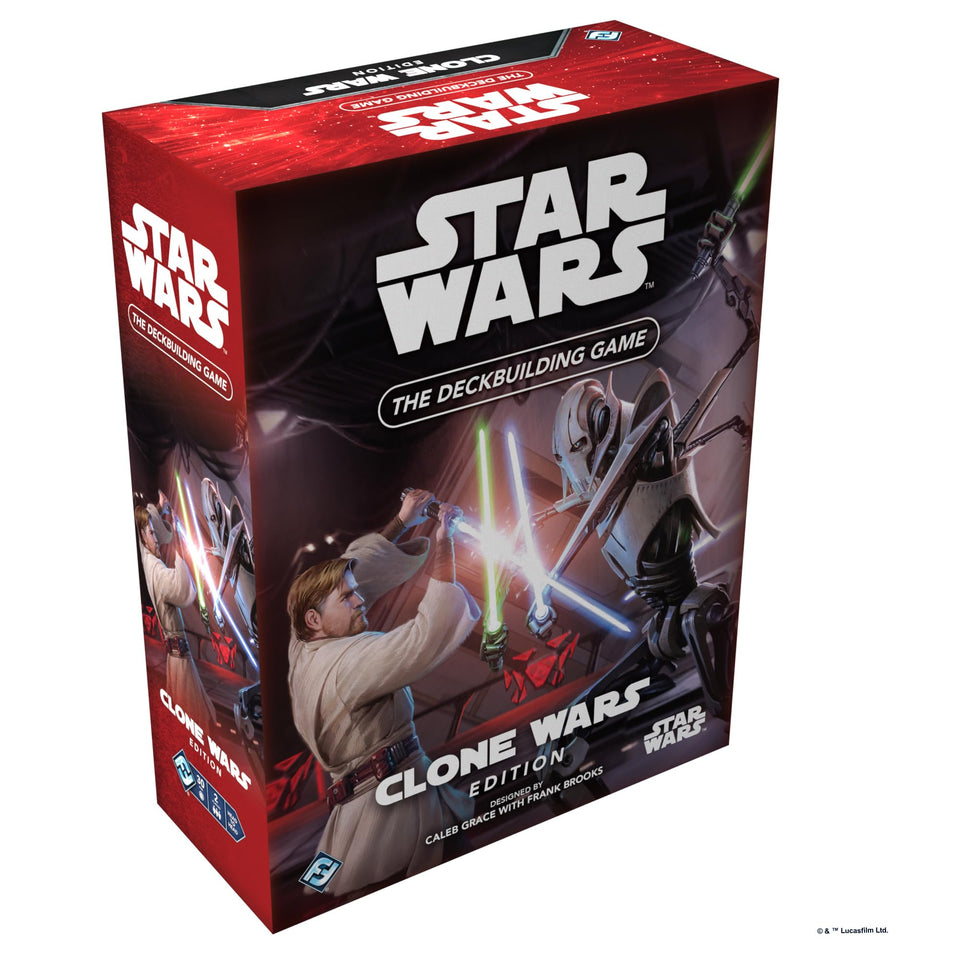 Asmodee Star Wars: The Deckbuilding Game Clone Wars edition box cover highlights iconic factions for engaging strategy.