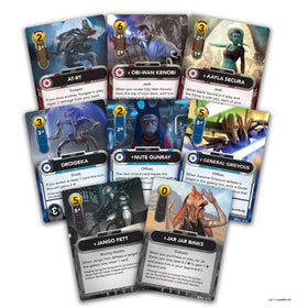Asmodee Star Wars: The Deckbuilding Game Clone Wars edition in play shows quick 30-minute battles for two players.