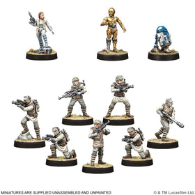Twenty-seven miniatures ready for action in Asmodee Star Wars: Legion Echo Base Defenders.