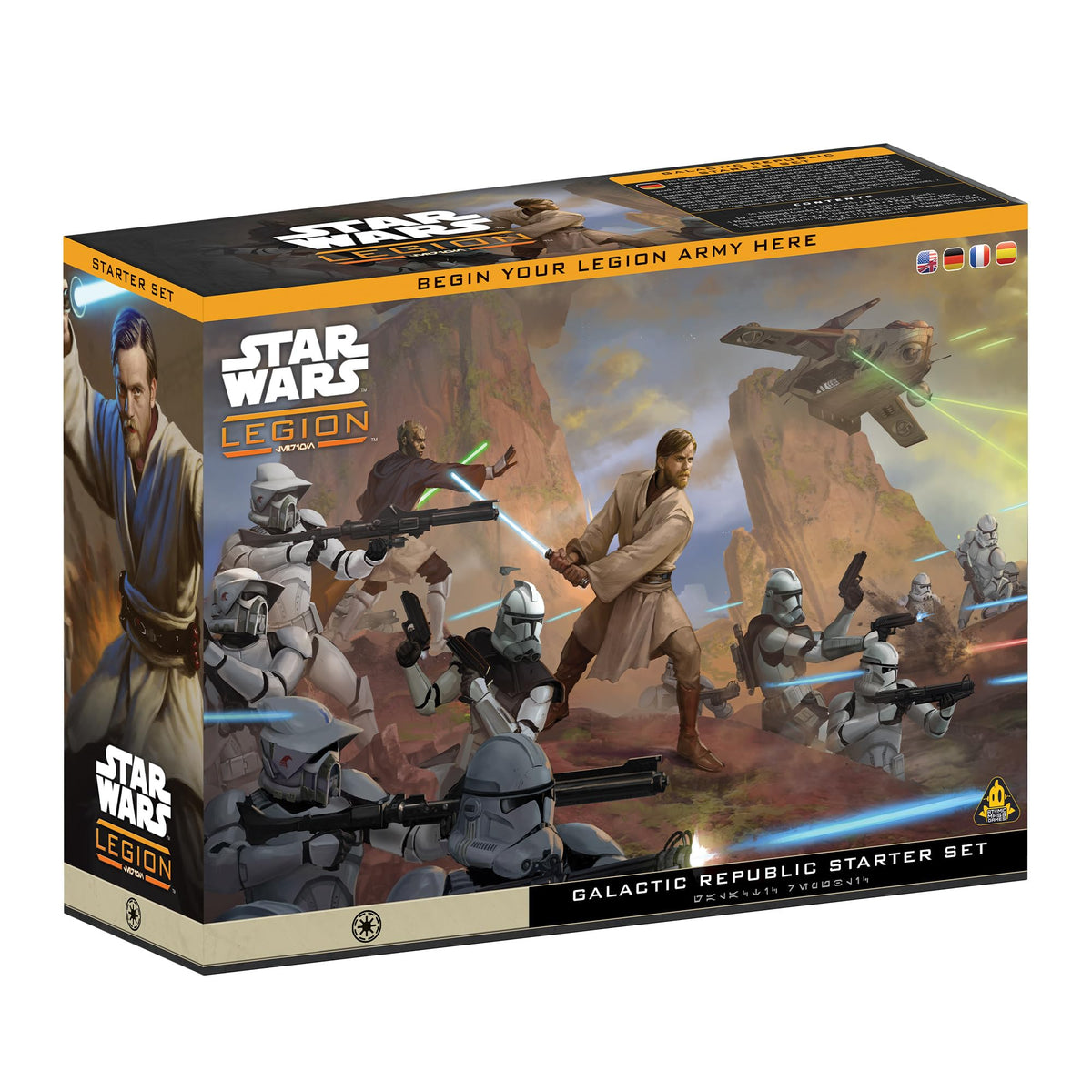 Asmodee Star Wars Legion Galactic Republic clone troopers in dynamic battle pose for quick skirmishes.