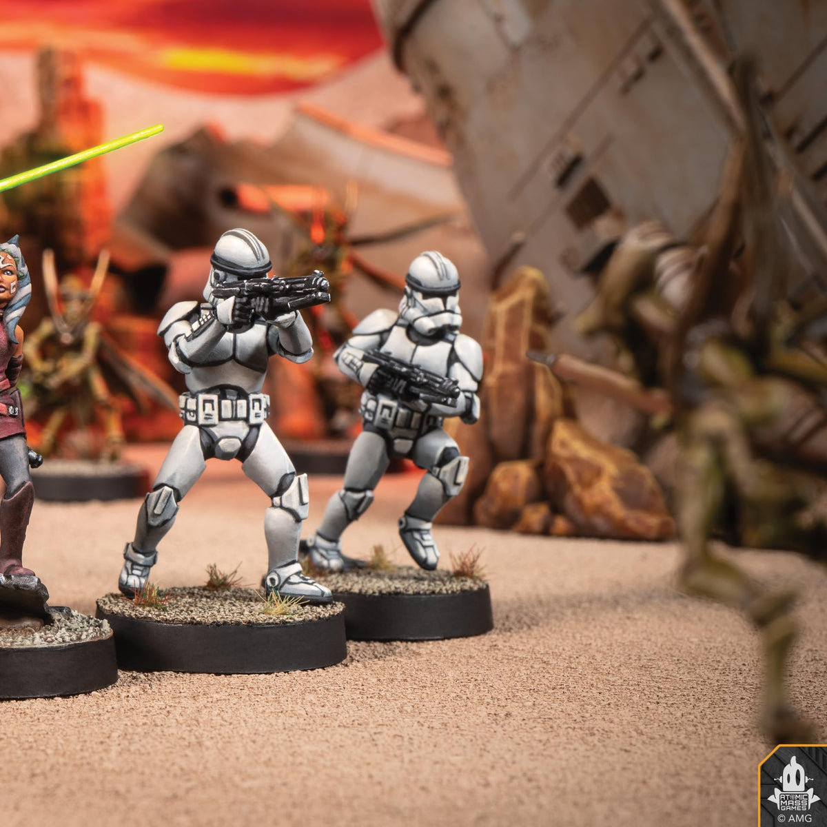 Asmodee Star Wars Legion multilingual release image, English French German Spanish components enable global play.