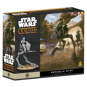 Asmodee Republic AT-RT miniature on tabletop for versatile battlefield support.
