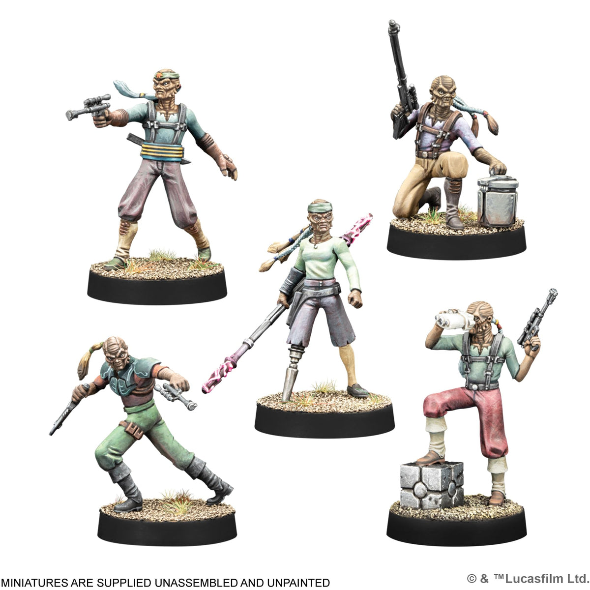 Weequay Pirates troopers miniature set for varied battlefield roles.