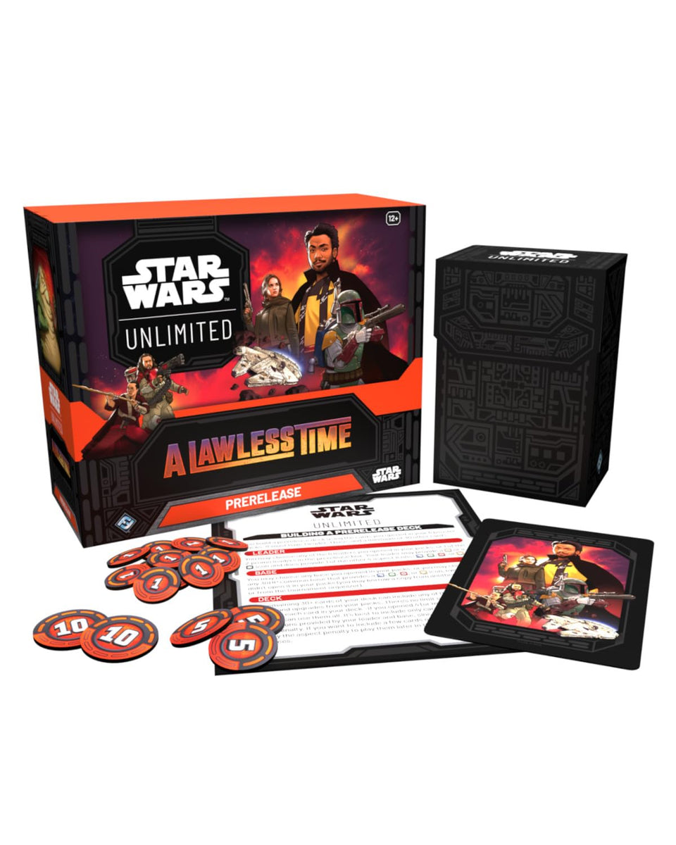 Asmodee Star Wars Unlimited A Lawless Time prerelease box with Jabba the Hutt and Leia Organa promos for sealed play