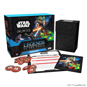 Asmodee Star Wars Unlimited Legends of the Force prerelease box contents showing six booster packs