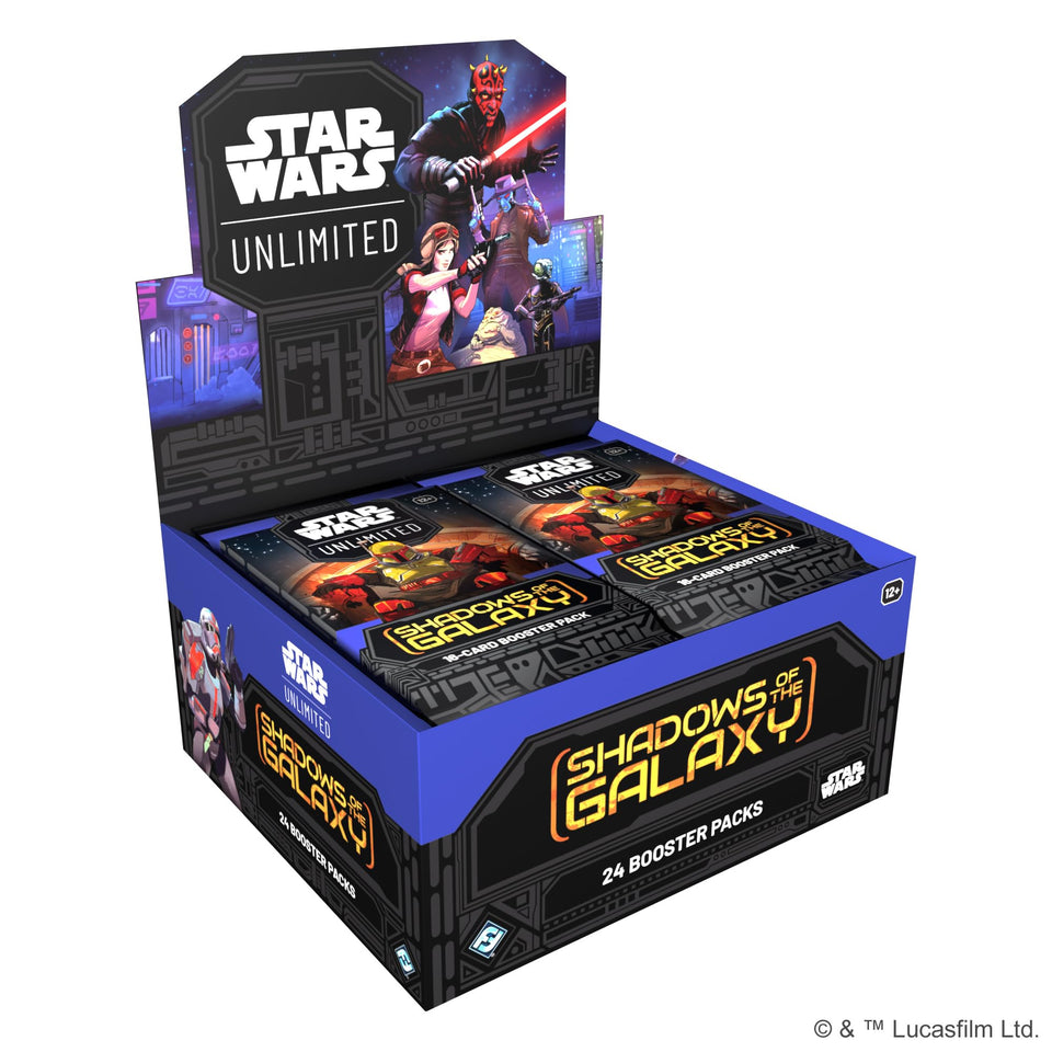Asmodee Star Wars Unlimited Shadows of the Galaxy booster display with 24 packs for expanded collection.