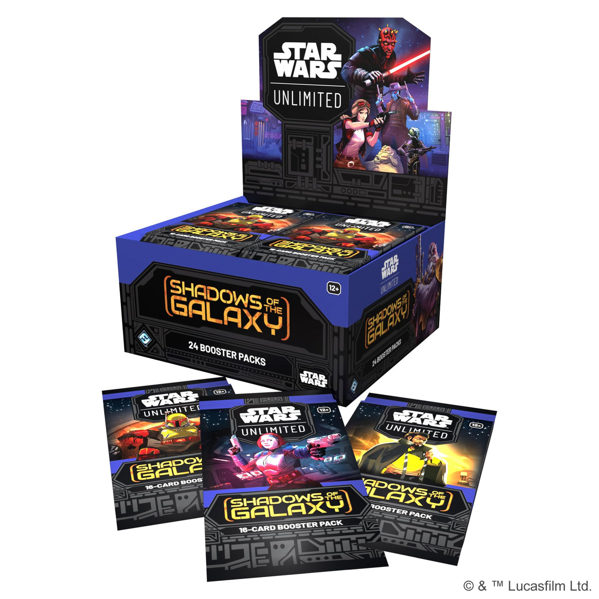 Asmodee Star Wars Unlimited Shadows of the Galaxy close-up showing diverse common and foil cards.