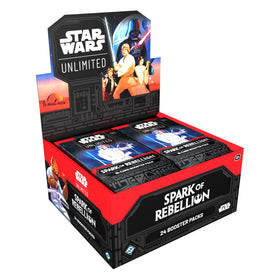 Asmodee Star Wars Unlimited Spark of Rebellion booster display front view for quick deck expansion.