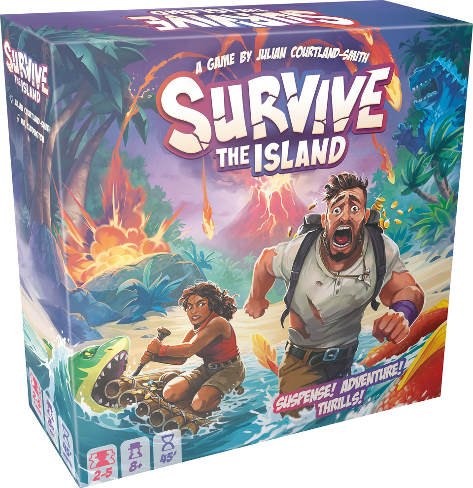 Asmodee Survive The Island 2024 edition box front featuring new monster and treasure quest