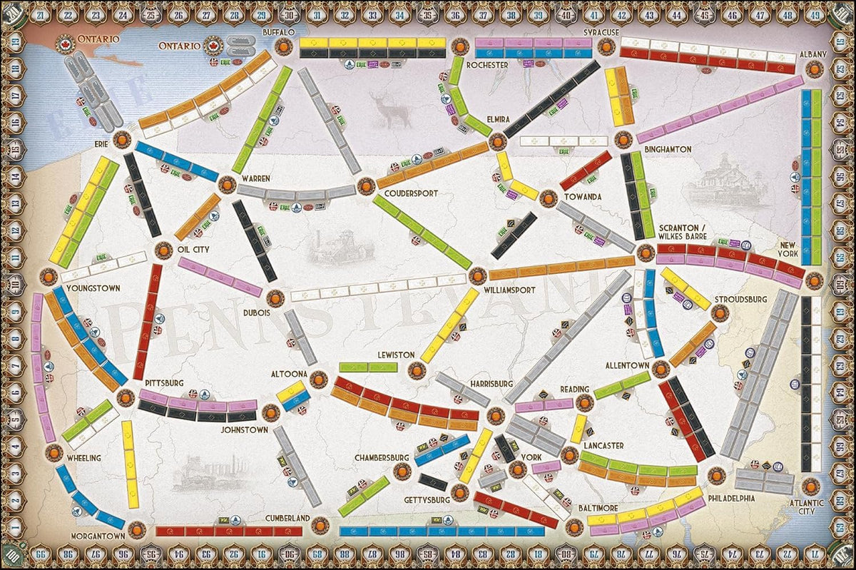 Asmodee Ticket to Ride cover art box evokes historic rail romance.