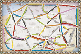 Asmodee Ticket to Ride cover art box evokes historic rail romance.