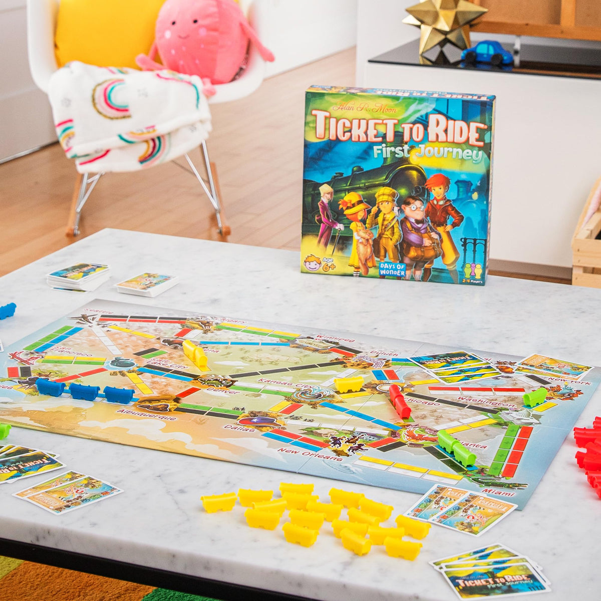 Asmodee Ticket to Ride First Journey board-and-pieces image for easy setup