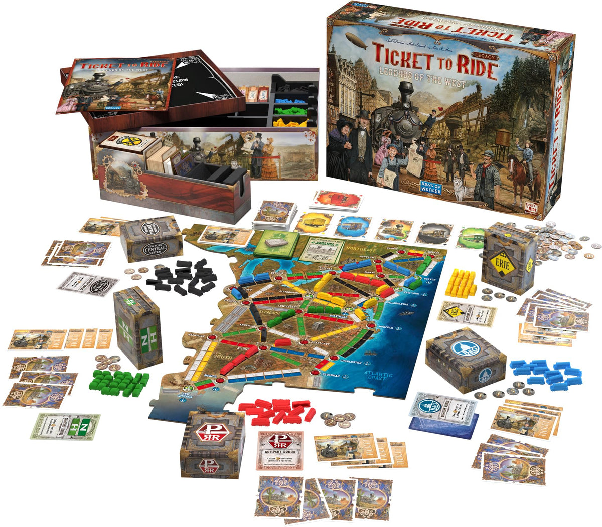 Asmodee Ticket to Ride Legacy board layout highlighting routes and city connections