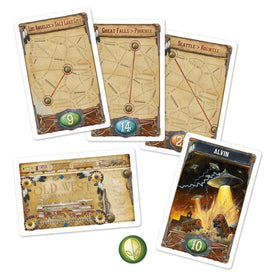 Asmodee Ticket to Ride Old West map shows cities and Roswell Mystery theme