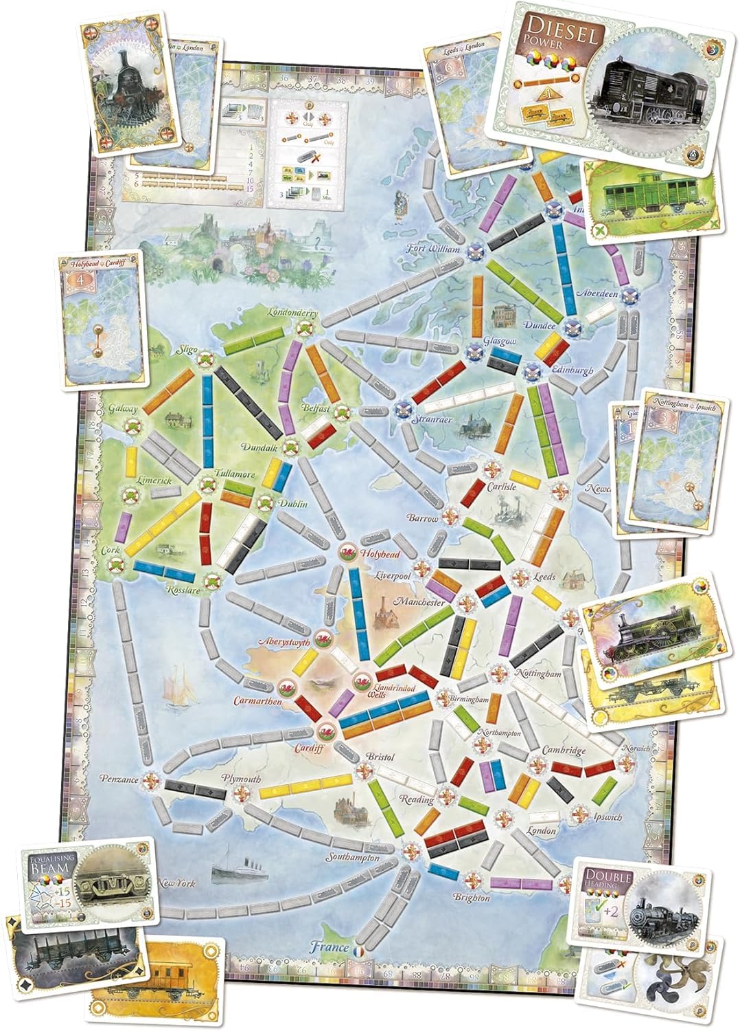 Asmodee Ticket to Ride steam-era tokens for tracking routes and scoring opportunities.