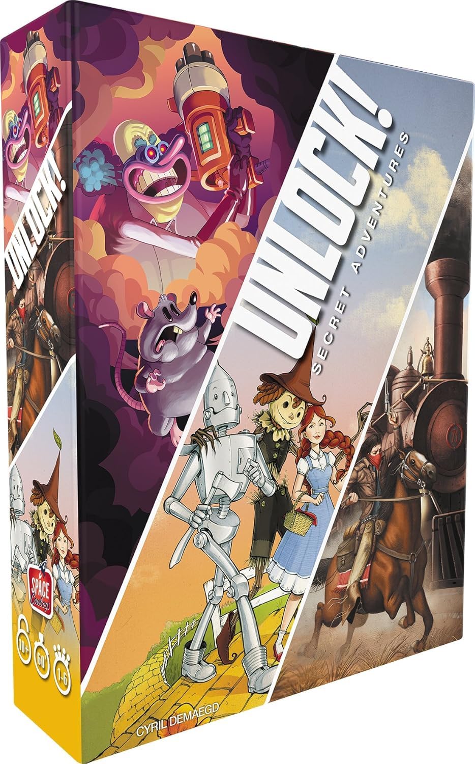 Asmodee UNLOCK! Secret Adventures cover showing three adventures for immersive group play.