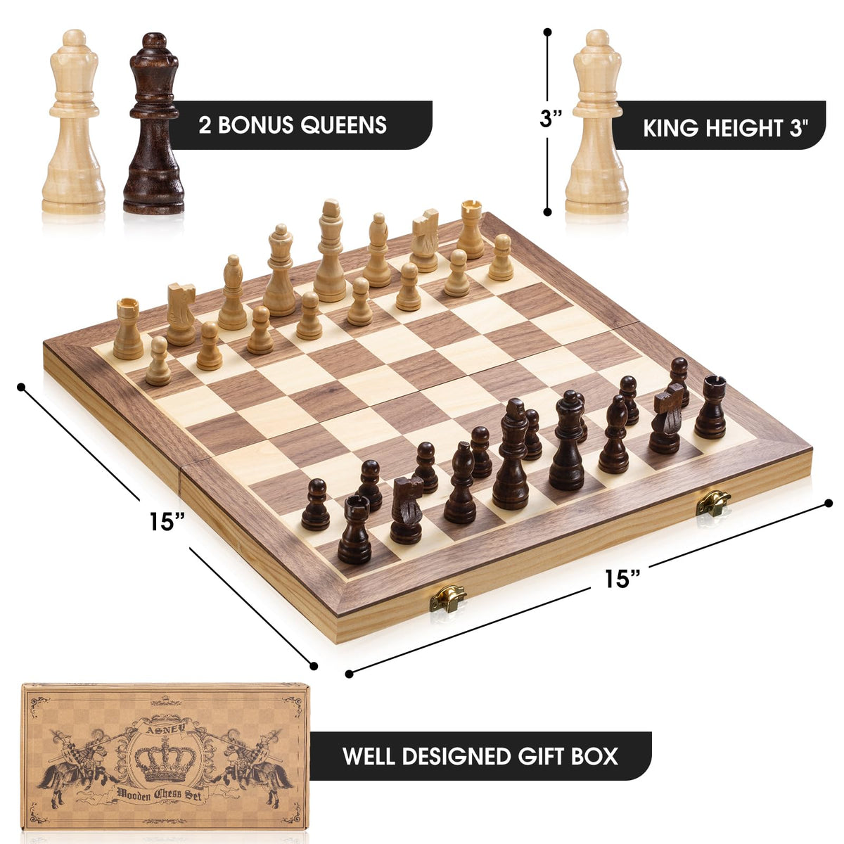 ASNEY upgraded magnetic chess set folded board highlights portable indoor outdoor use