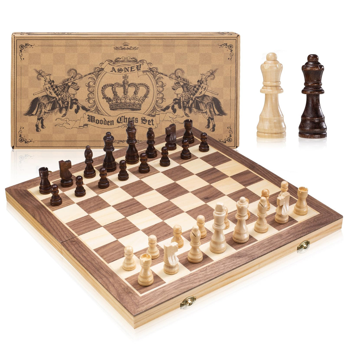 ASNEY magnetic chess set magnets closeup demonstrates strong hold for travel play