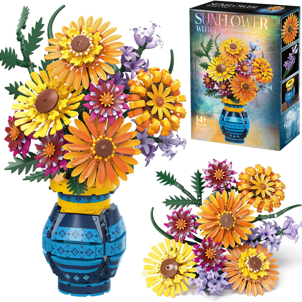 Asoulin Flower Bouquet Building Blocks Set with Vase: vibrant sunflowers for stylish home décor