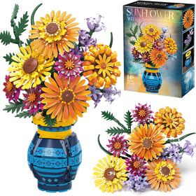 Asoulin Flower Bouquet Building Blocks Set with Vase: vibrant sunflowers for stylish home décor