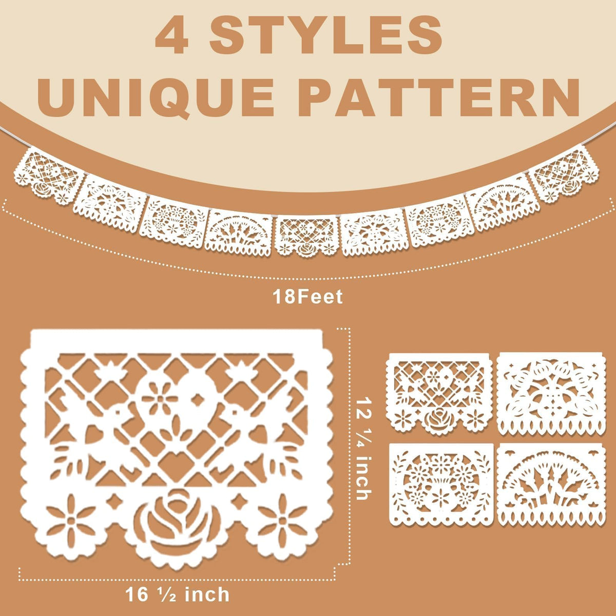 Asoulin white banner with flower pattern creates elegant Mexican-themed décor.