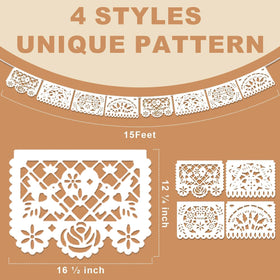 Asoulin white papel picado banner flowers pattern for vibrant party ambiance.