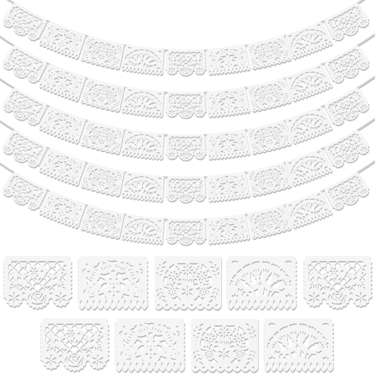 Asoulin white papel picado banner with heart pattern adds festive charm to celebrations.
