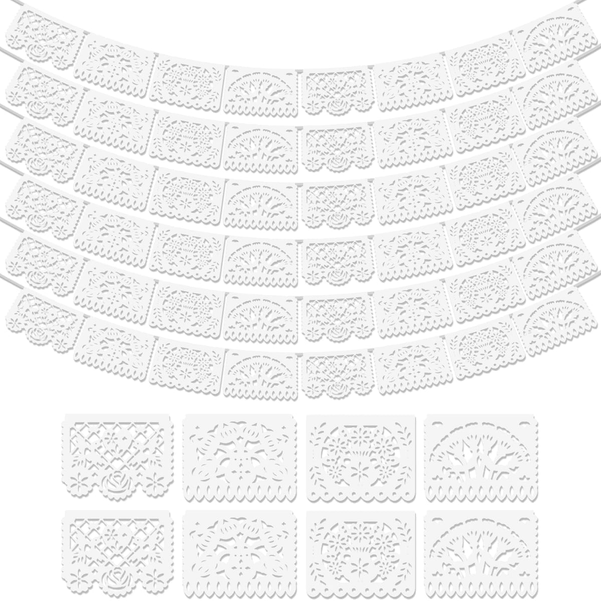 Asoulin white papel picado banner heart pattern for festive wedding decor.