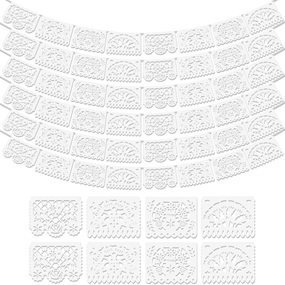 Asoulin white papel picado banner heart pattern for festive wedding decor.