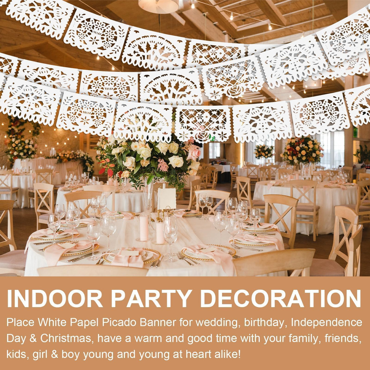 Asoulin white banner with plant pattern suits garden weddings and outdoor events.