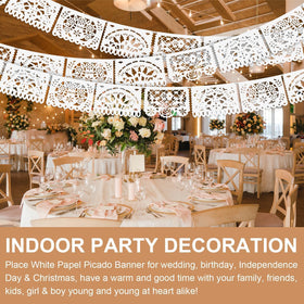 Asoulin white banner with plant pattern suits garden weddings and outdoor events.