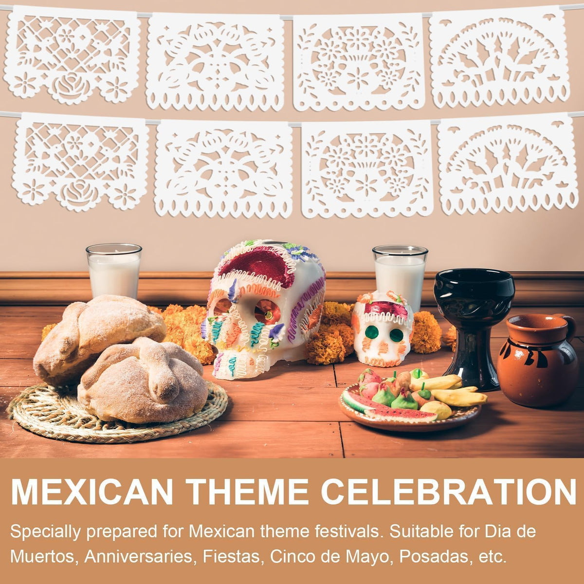 Asoulin white papel picado banner ideal for wedding aisles.