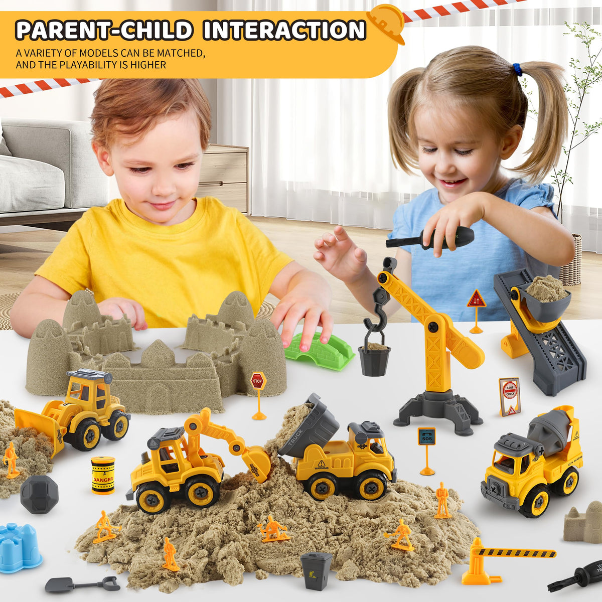 Asoxt crane with rotating arm supports realistic construction role-play.