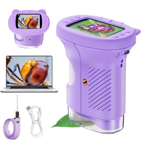 Aspoven 1000x handheld microscope front view with kid-friendly grip.