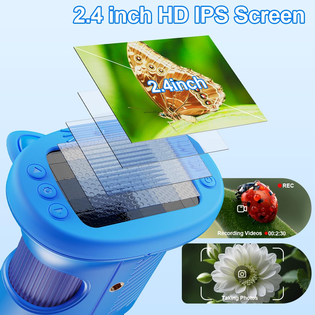 ASPOVEN 4K camera records photos and videos for sharing discoveries.