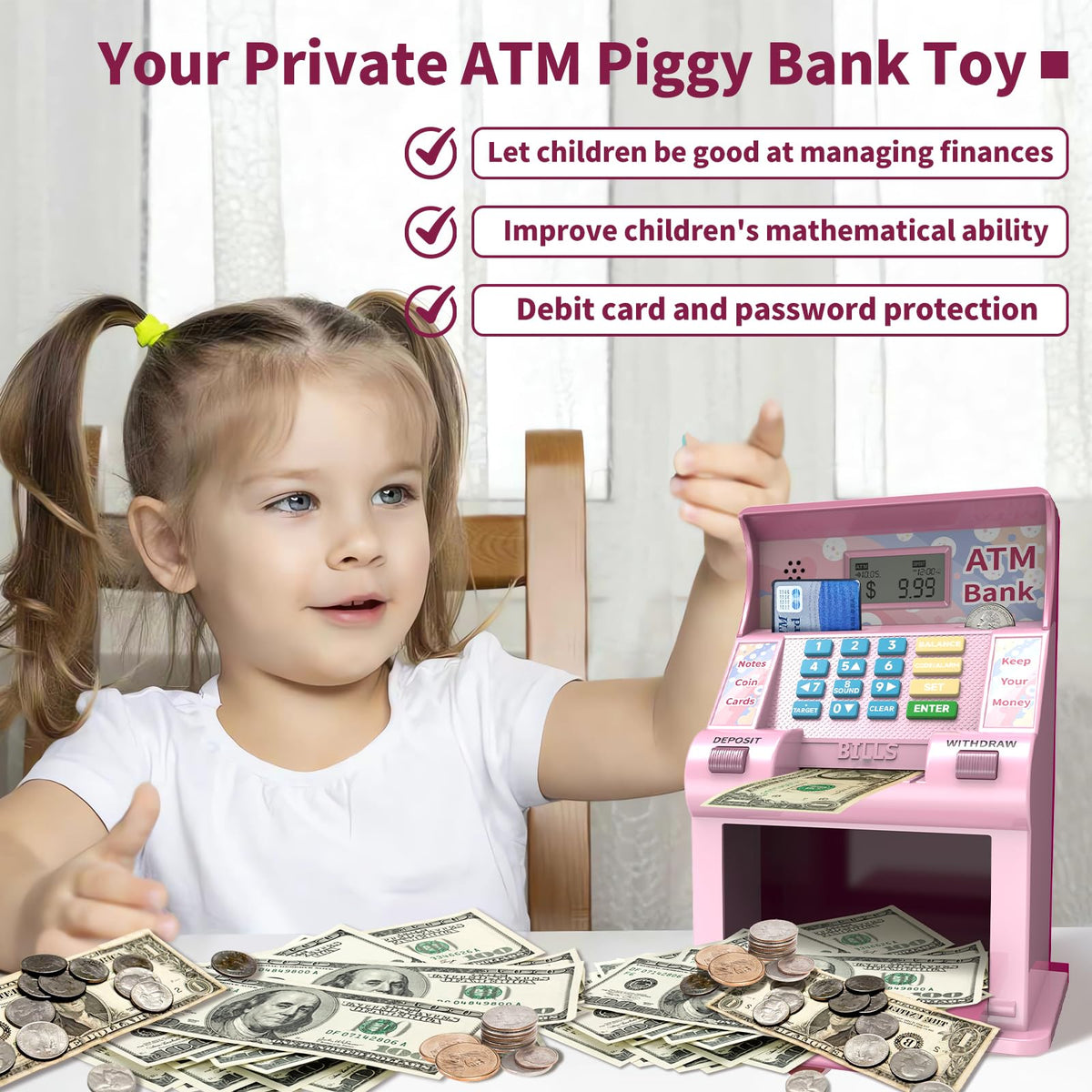 ASRIO ATM piggy bank coin-slot: automatic coin recognition for tracking savings.